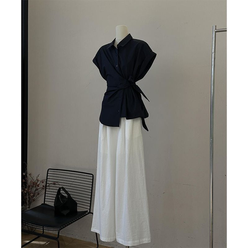 Summer Outfit Set for Women 2025 New Design Waist-Cinching Tie Shirt Slimming Casual Pants Two-Piece Trendy Set