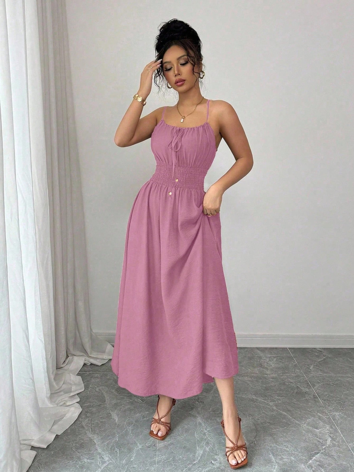 2026 Cross-Border European and American Amazon Design-Inspired Strapless Sleeveless Ruched Waist Solid Color Camisole Women's Dress