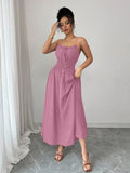 2026 Cross-Border European and American Amazon Design-Inspired Strapless Sleeveless Ruched Waist Solid Color Camisole Women's Dress