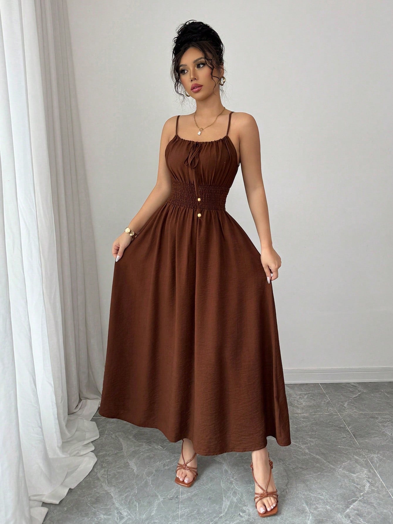 2026 Cross-Border European and American Amazon Design-Inspired Strapless Sleeveless Ruched Waist Solid Color Camisole Women's Dress