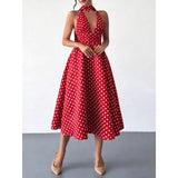 2026 Amazon European and American Cross-Border Trade Polka Dot Tie-Back Sexy Deep-Neck Backless Long Dress