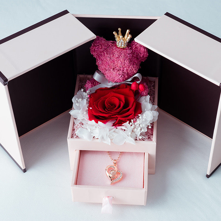 [Eternal Flower Gift Box Double Door Rose Necklace Jewelry Box Lipstick Gift Box Valentine's Day Bear Christmas Gift]