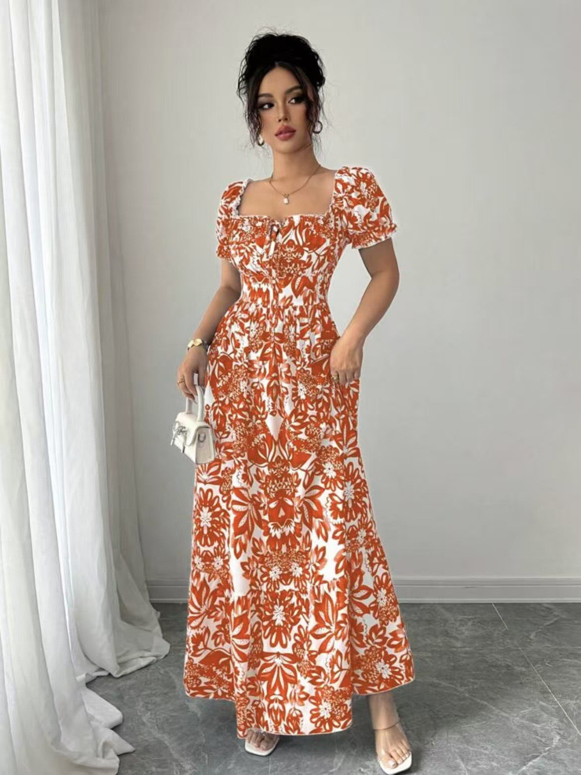 European and American Amazon Cross-Border Foreign Trade Women's Clothing New Elegant and Fashionable Printed Skirt Long Dress