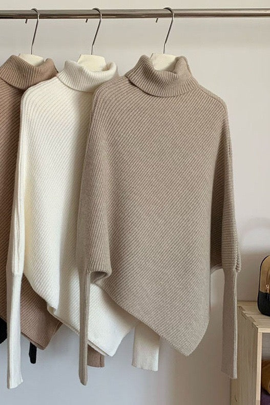 Irregular pullover high collar sweater for women in autumn and winter lazy style high texture loose outer wear soft glutinous knitted sweater thickened