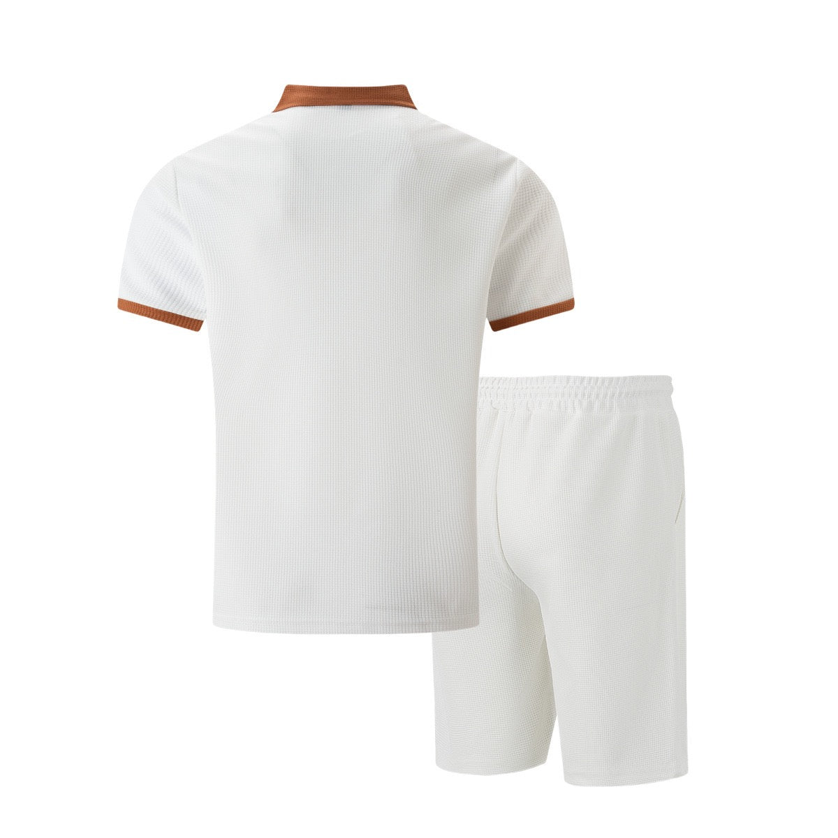 Amazon Cross-Border Summer New Men's Waffle Lapel Color-Blocked Chest Pocket Button Short-Sleeved Shorts Suit