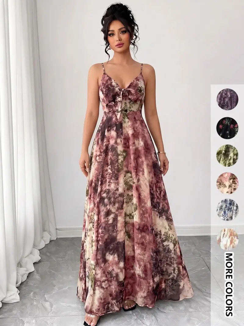 2025 New European and American Style Printed Suspender Long Dress Summer Vacation Flowy Dress