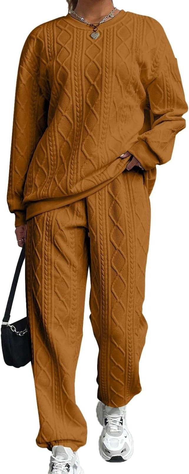 2025 Spring and Autumn Cross-border European and American New Women's Clothing Twist Splicing Long Sleeve Round Neck Top Cuffed Trousers Two-piece Set