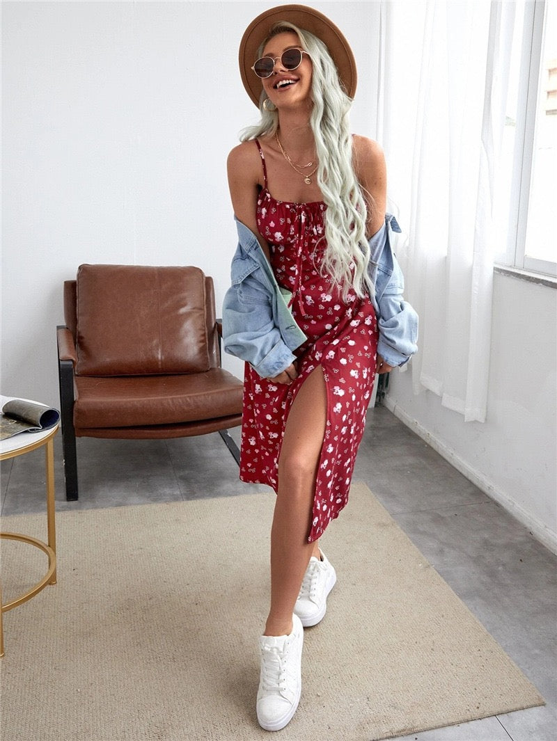 2024 New Summer Floral Elegant Commuter Dress with European and American Style for International Marketplaces Amazon, Wish, and Aliexpress