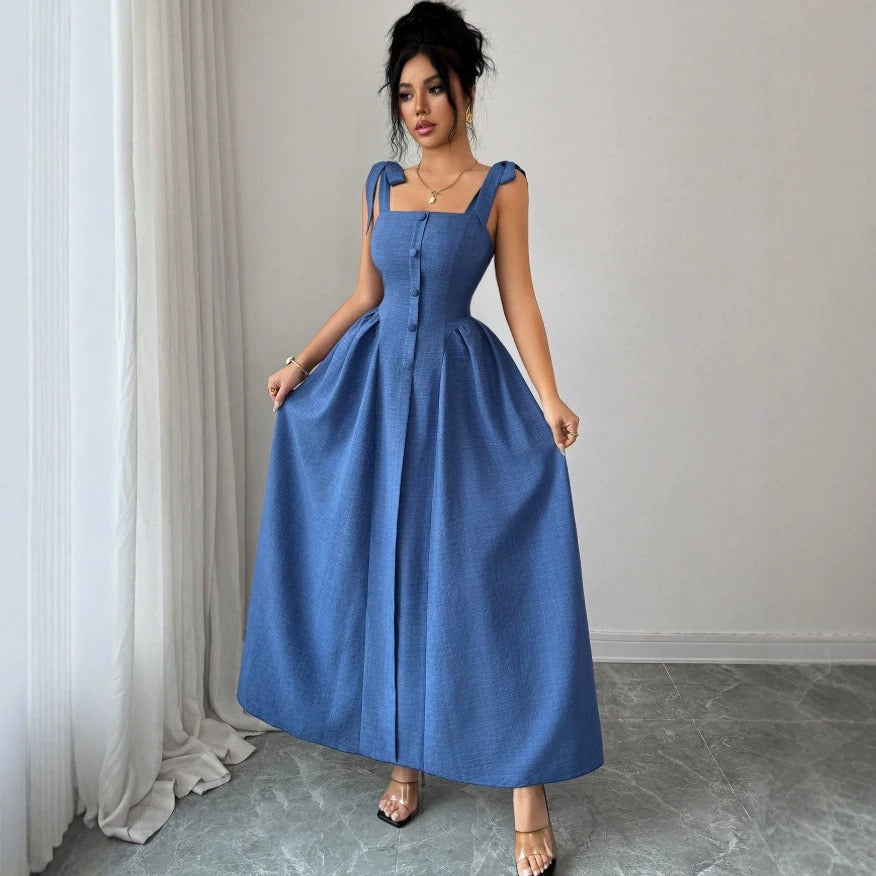 2026 European and American Style Sleeveless Waist-Cinching A-Line Halter Dress for Women, New Summer Floral Slimming Dress