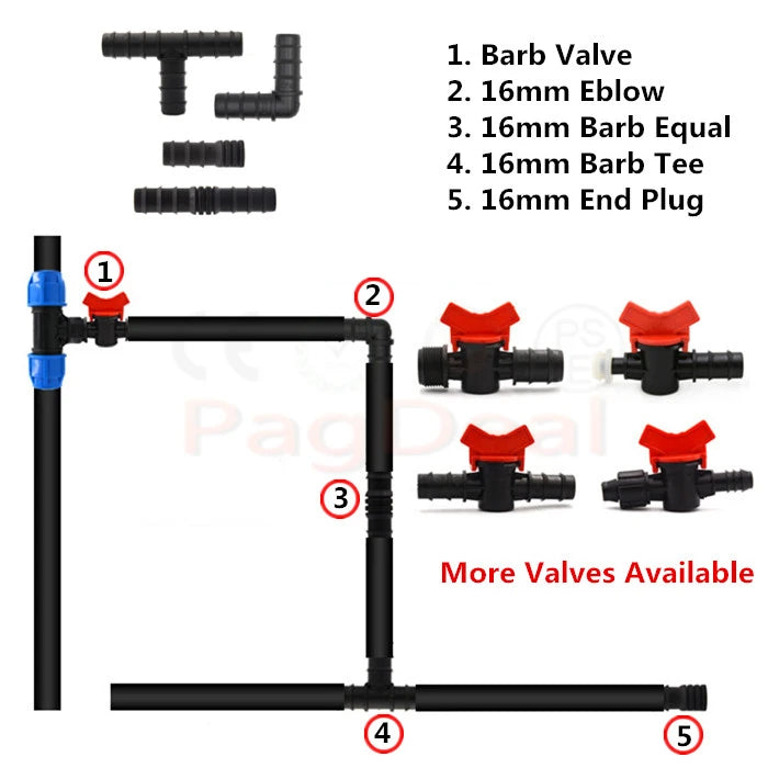 20pcs Drip Irrigation Switch Valve 16mm 1/2 Inch Male Barbed Water Valve PE PVC Pipe Home Garden Greenhouse Micro Irrigation