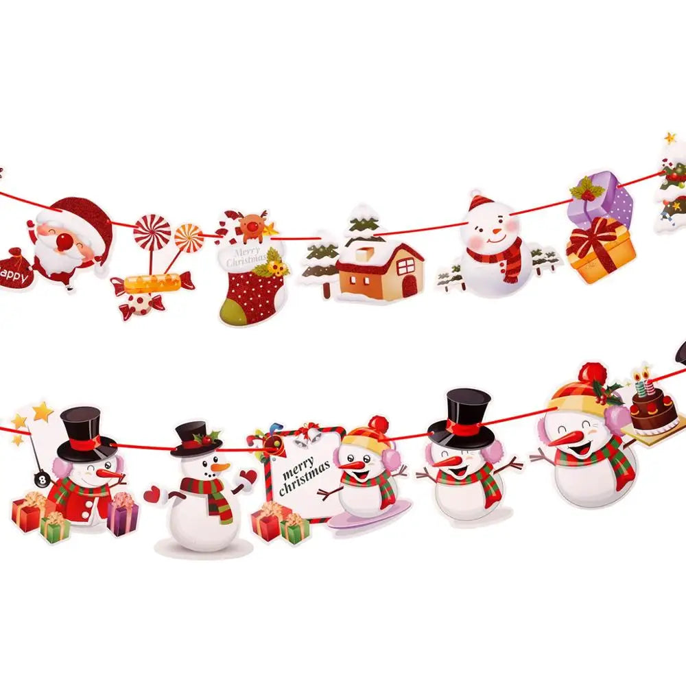 2M Hang Garland Christmas Decoration For Home 2023 Christmas Ornaments Santa Snowman Noel Flags Christmas Garland New Year 2024