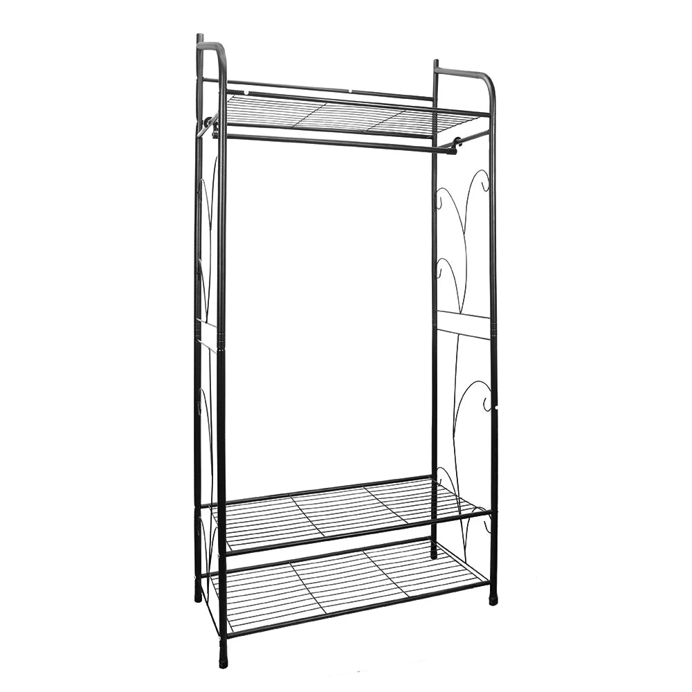 Heavy Duty Clothes Rail Clothes Rack Black Metal Garment Rack Stand for Bedroom with Storage Shelves 2 Shelf Shoe Rack