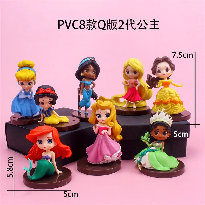 8 style 5-8cm Princess Q Posket Snow White Cinderella Belle Mermaid Tangled Aladdin Action Figure Mini Model Toys Kids  Gift