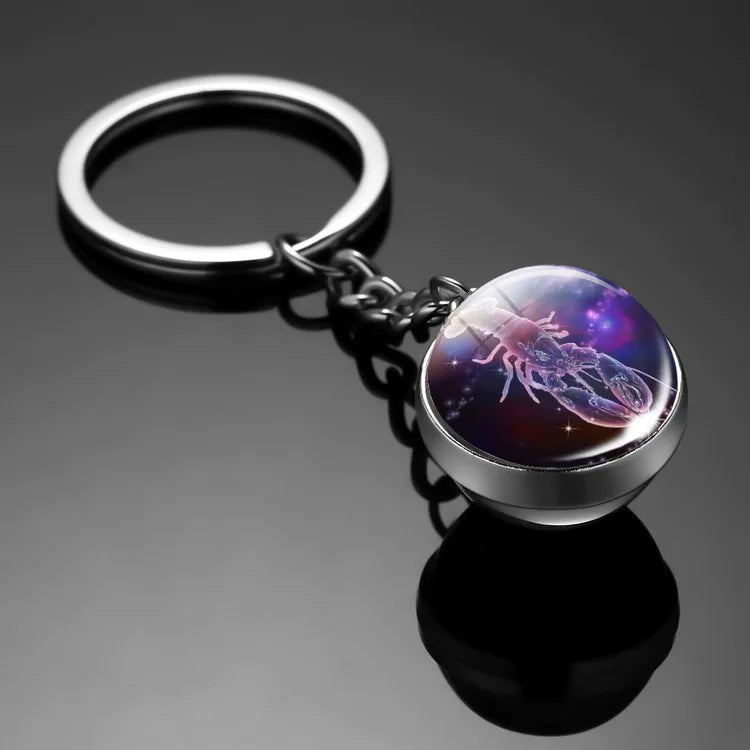 Keychain Charms Original 12 Constellation Key Ring Luminous Double-Sided Glass Ball Keychain Car Pendant Accessories Keychains