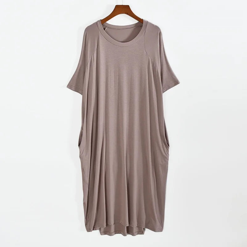 Plus Size 8XL 150kg Women Summer Modal Long Dress O Neck Short Sleeve Soft Comfortable Dresses Ladies Casual Large Home Dress