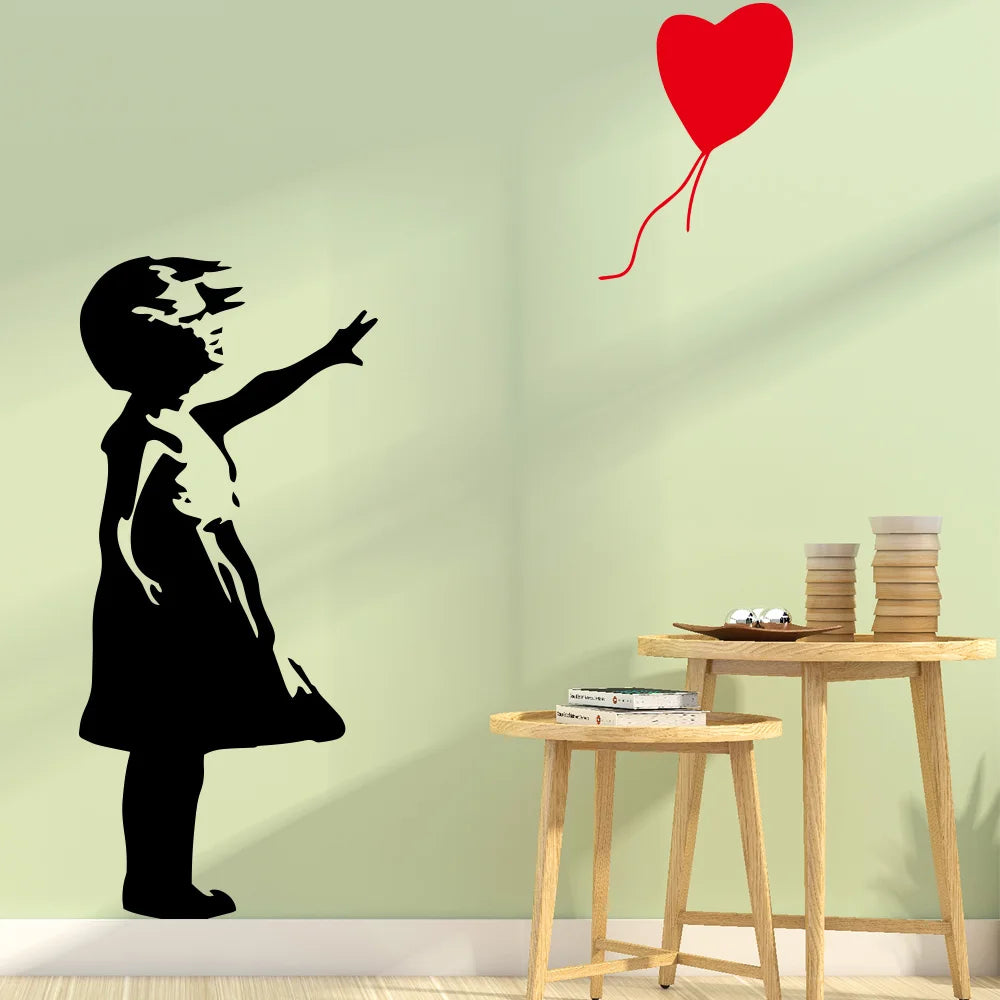 Classic Vinyl Stickers Girl With Red Balloon Of Banksy For Home Living Room Decoration Decal Bedroom Decor Mural Wall Sticker