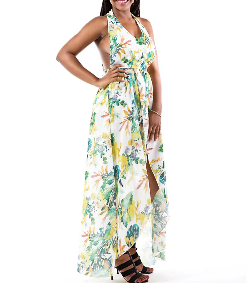Women's Sleeveless Floral Print Maxi Dress, Bohemia National Wind Style, Sexy Summer Dress, Beach Holiday Dresses, Dropshipping
