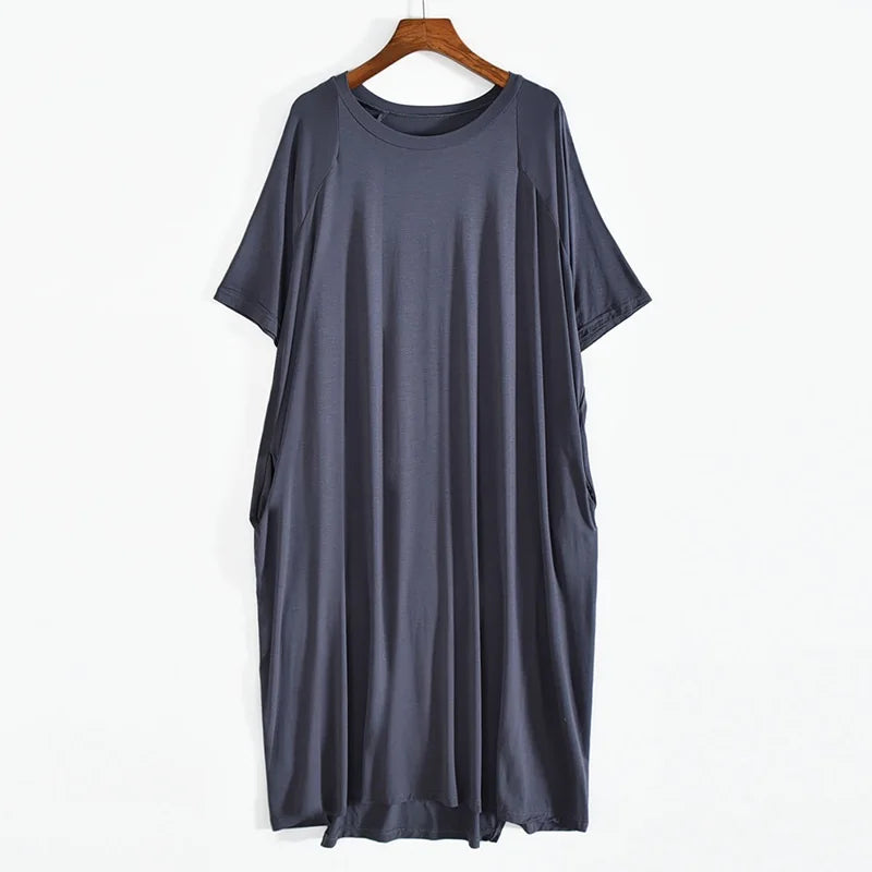 Plus Size 8XL 150kg Women Summer Modal Long Dress O Neck Short Sleeve Soft Comfortable Dresses Ladies Casual Large Home Dress