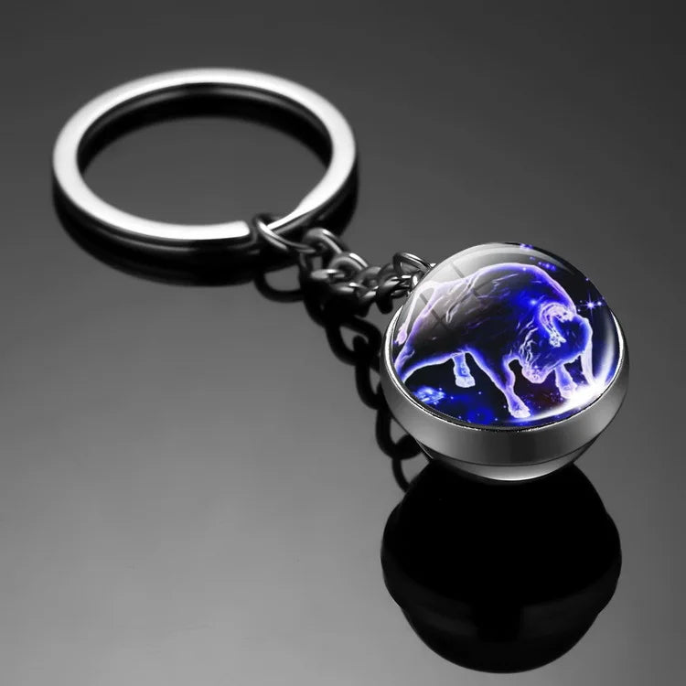 Keychain Charms Original 12 Constellation Key Ring Luminous Double-Sided Glass Ball Keychain Car Pendant Accessories Keychains