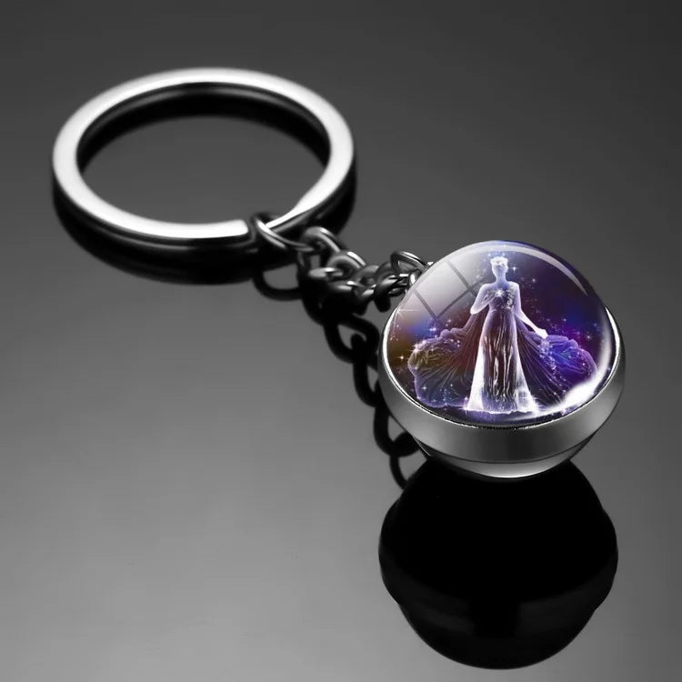 Keychain Charms Original 12 Constellation Key Ring Luminous Double-Sided Glass Ball Keychain Car Pendant Accessories Keychains