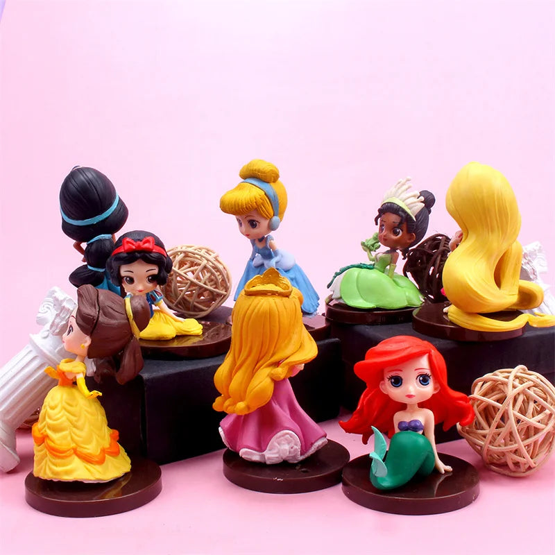 8 style 5-8cm Princess Q Posket Snow White Cinderella Belle Mermaid Tangled Aladdin Action Figure Mini Model Toys Kids  Gift