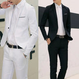 2Pcs Office Business Men Solid Color Lapel Long Sleeve Slim Blazer Pants Suit