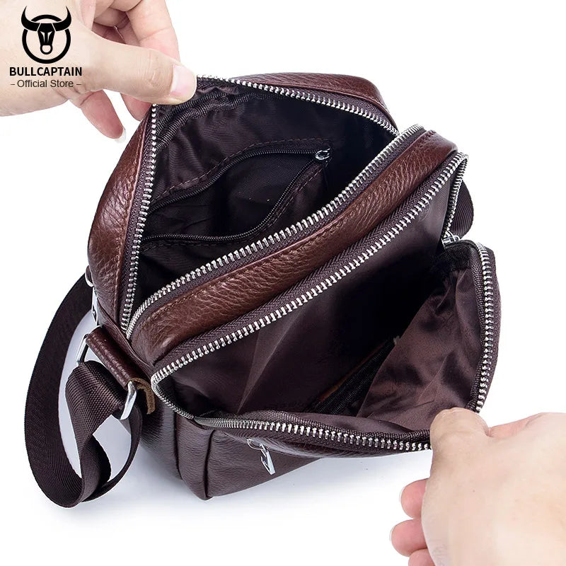 BULLCAPTAIN Casual Men's Messenger Shoulder Bag High Quality Smooth Hardware Zipper Pocket Leather Shoulder Bag For Men