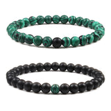 Natural malachite Tiger Eye Stone Beads Bracelests Bangle Couple Distance Elastic Bracelest Women Men Energy Jewelry Friend Gift