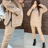 Winter Two Pieces Tracksuit Women's Warm Oversized Sweatshirt Hoodies Chandal Ropa De Mujer Sports Jogging Suits Female Sets