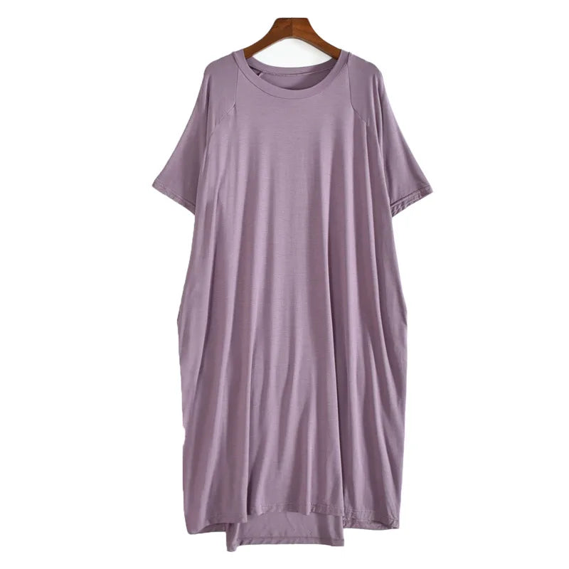 Plus Size 8XL 150kg Women Summer Modal Long Dress O Neck Short Sleeve Soft Comfortable Dresses Ladies Casual Large Home Dress