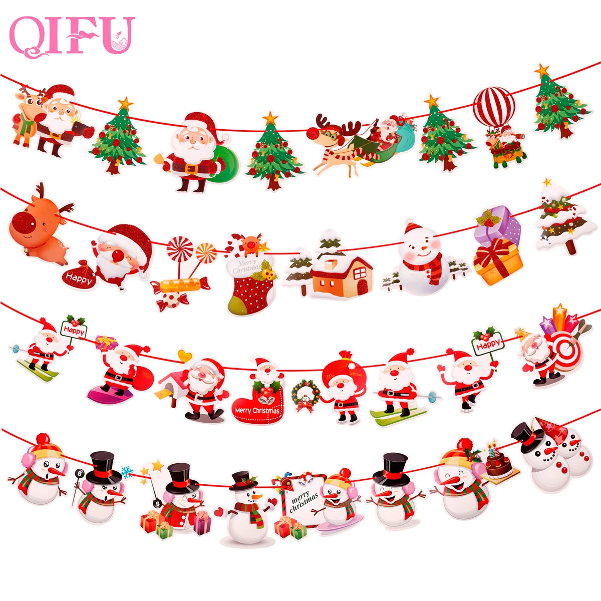 2M Hang Garland Christmas Decoration For Home 2023 Christmas Ornaments Santa Snowman Noel Flags Christmas Garland New Year 2024