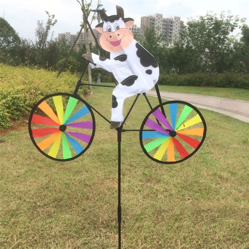 Hot Selling Cute 3D Animal on Bike Windmill Wind Spinner Whirligig Garden Lawn Yard Decor AUG25