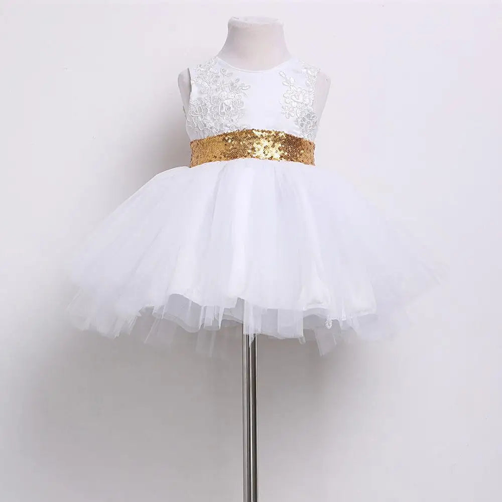 6M-10Y Toddler Baby Kid Girls Dress Princess Lace Bow Sequins Wedding  Party Dresses Christening  1st Birthday Dress
