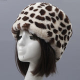 HT3451 Women Winter Hat Leopard Faux Fur Hat Ladies Thick Warm Winter Skullies Beanies Female Bomber Hat Flat Top Russian Hat