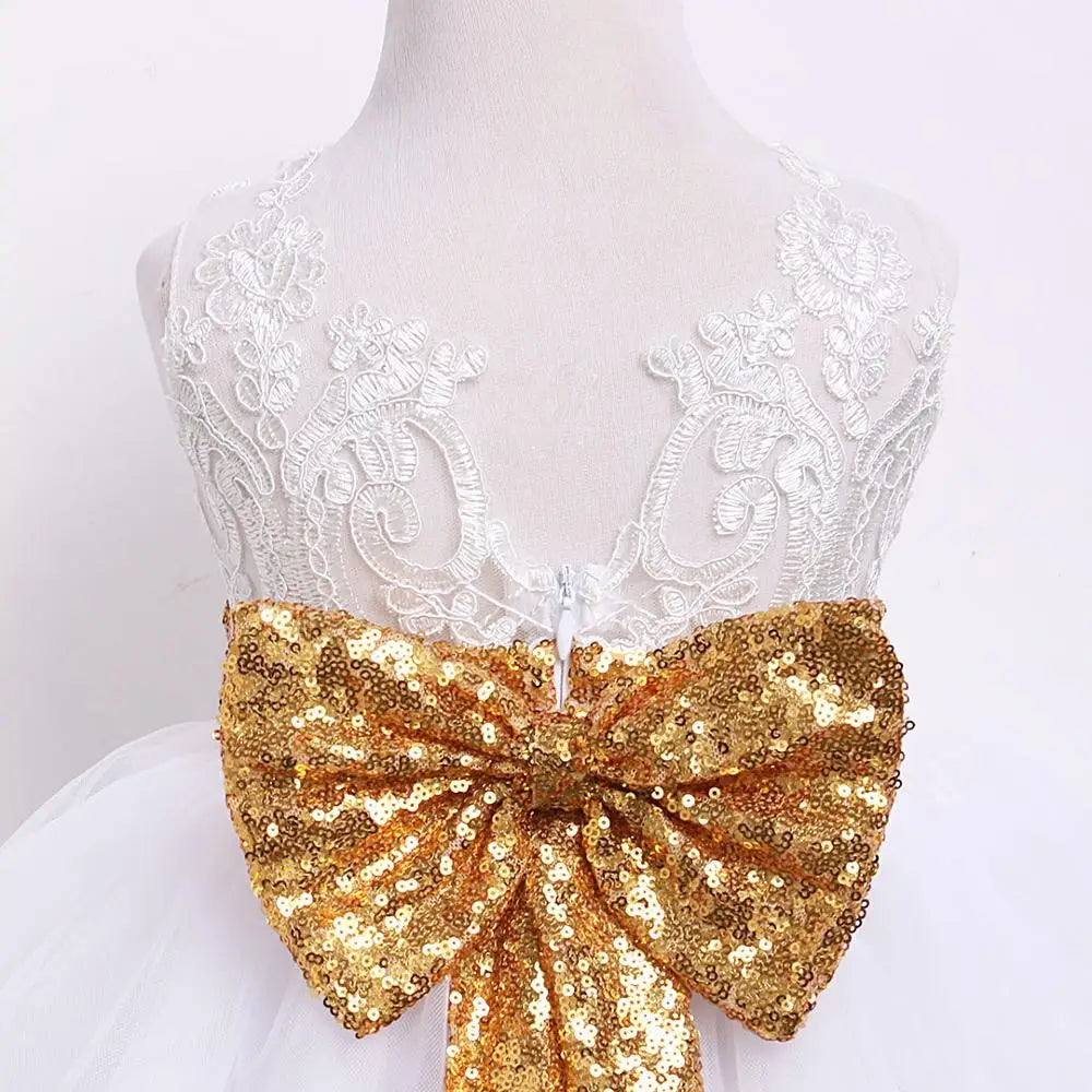 6M-10Y Toddler Baby Kid Girls Dress Princess Lace Bow Sequins Wedding  Party Dresses Christening  1st Birthday Dress
