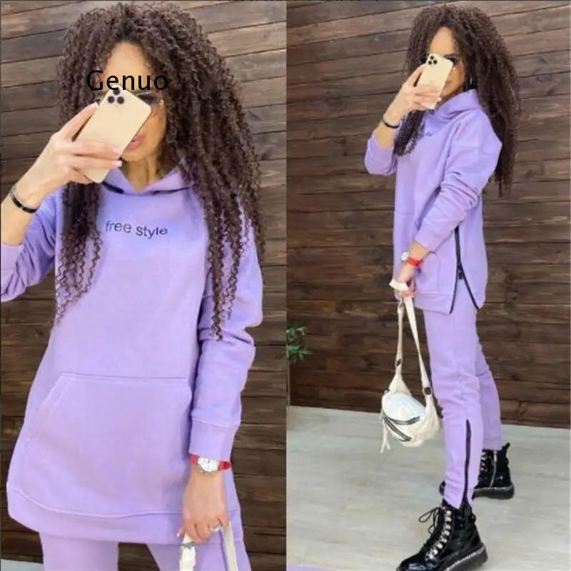 Winter Two Pieces Tracksuit Women's Warm Oversized Sweatshirt Hoodies Chandal Ropa De Mujer Sports Jogging Suits Female Sets