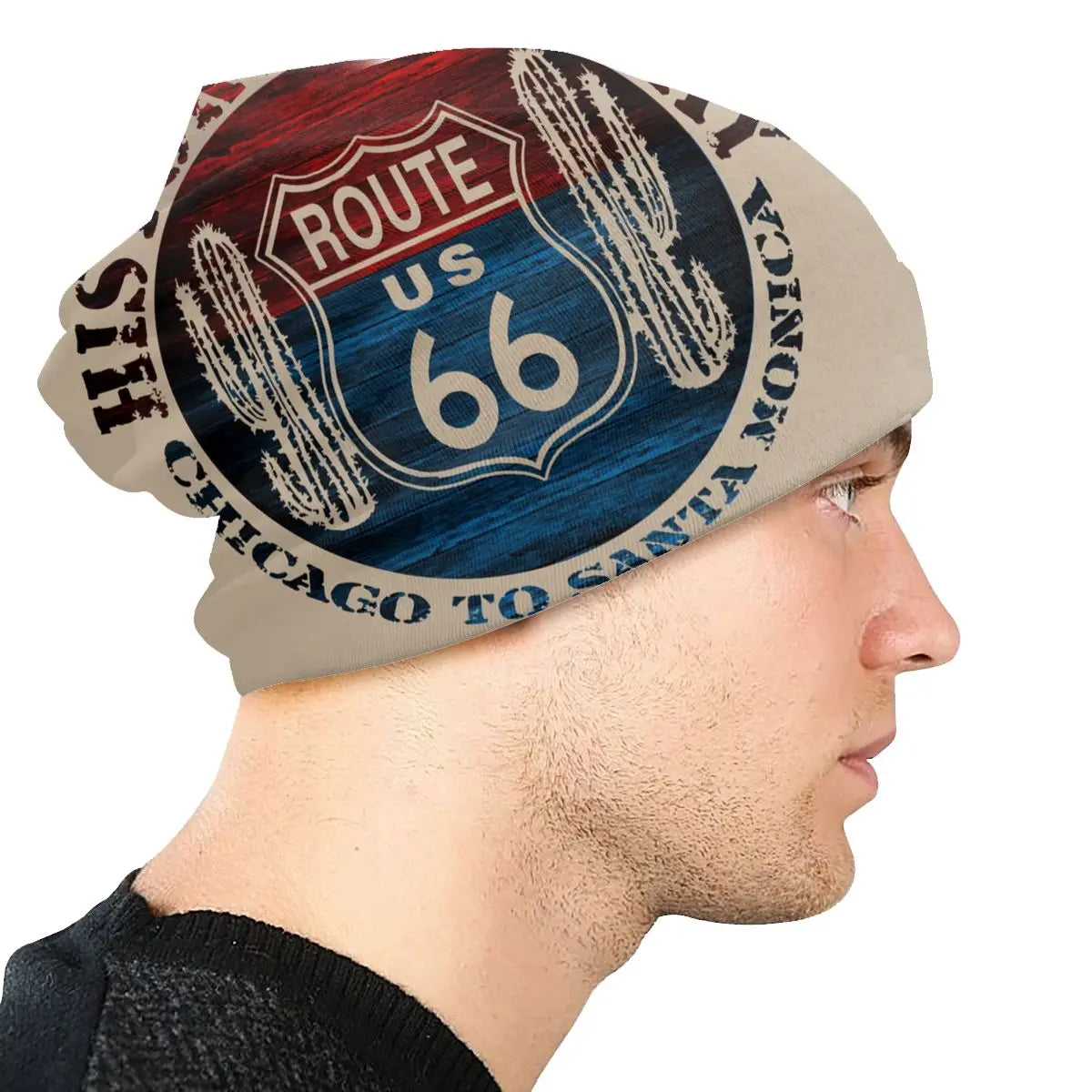 Custom Hip Hop Winter Warm Knitting Hats Unisex Adult Route 66 America Road Vintage Trip Skullies Beanies Caps Bonnet Hats