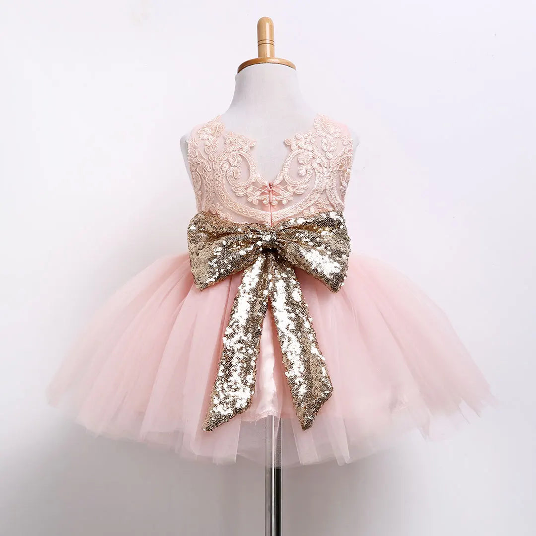 6M-10Y Toddler Baby Kid Girls Dress Princess Lace Bow Sequins Wedding  Party Dresses Christening  1st Birthday Dress