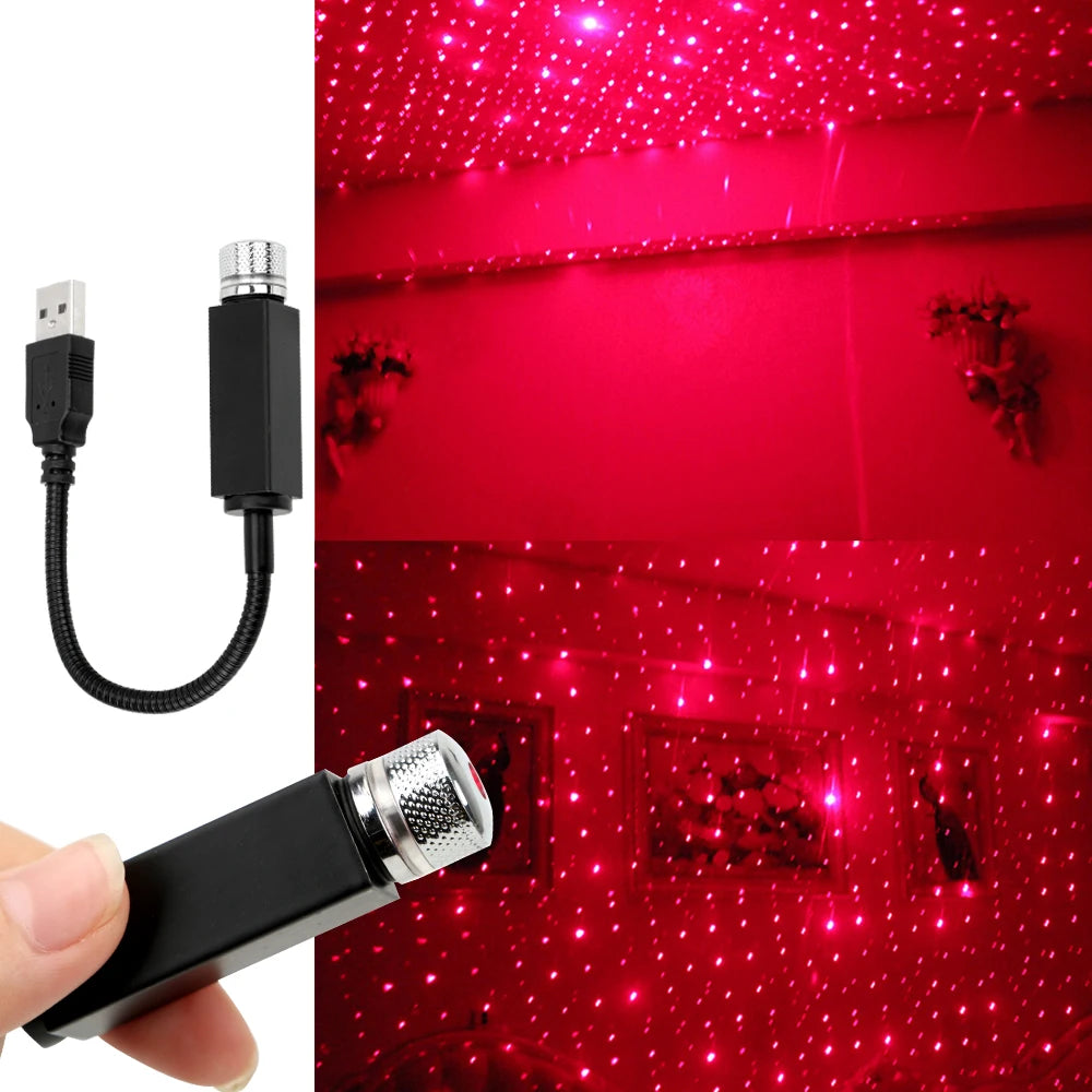 LED Car Roof Star Night Lights Mini USB Powered Laser Projector Light Vehicle Interior Ambient Atmosphere Galaxy Lamp Decoration