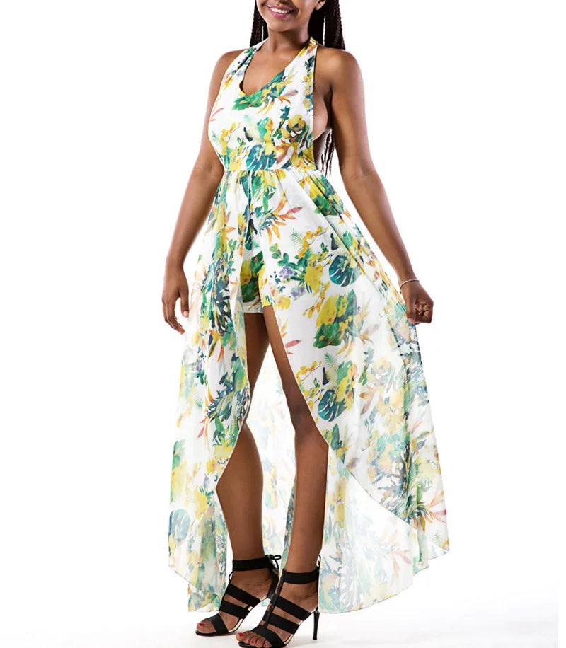 Women's Sleeveless Floral Print Maxi Dress, Bohemia National Wind Style, Sexy Summer Dress, Beach Holiday Dresses, Dropshipping