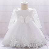 Baby Girls Dress Newborn Girl Long Sleeve Lace Party Wedding Dresses With Big Bow Infant Girl 1st Birthday Princess Dress