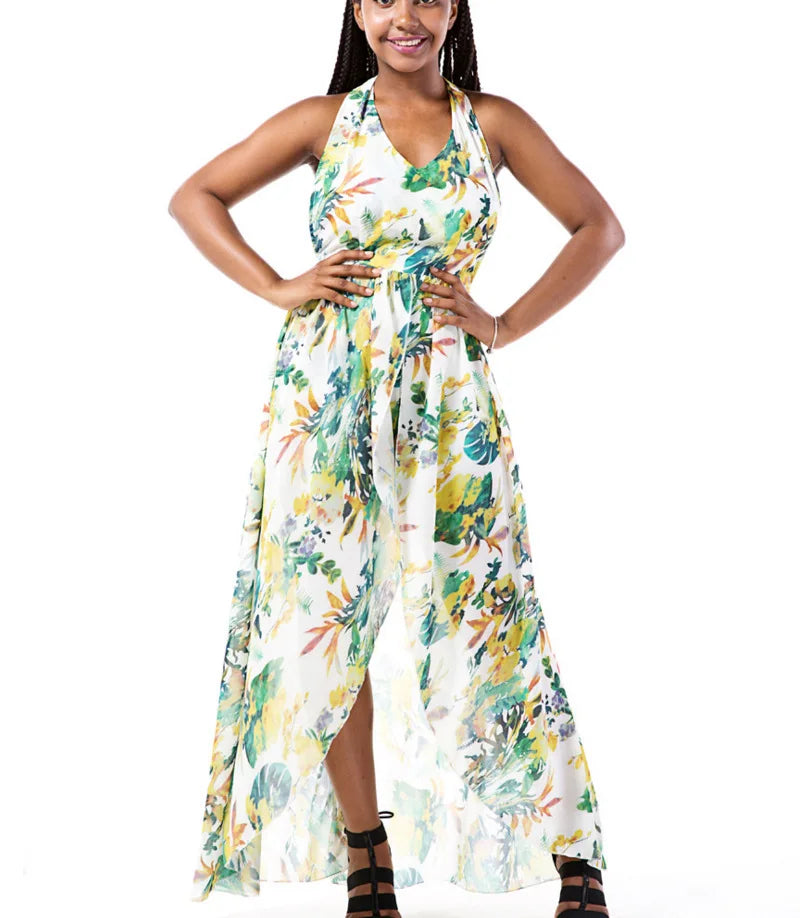 Women's Sleeveless Floral Print Maxi Dress, Bohemia National Wind Style, Sexy Summer Dress, Beach Holiday Dresses, Dropshipping