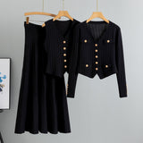 Korean version of slim fit small Chanel style skirt sweater three-piece suit women 2025 autumn and winter new vest knitted cardigan suit