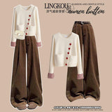 Autumn and winter wear a complete set of women's clothing new gentle sweater knitted cardigan with Christmas red casual pants two-piece set