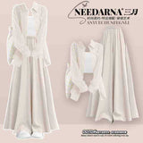 A complete set of summer outfits: new chiffon sun-proof shirt with slim suspenders and temperament commuter skirt and pants three-piece set