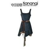 Summer wear a complete set of 2025 new holiday style irregular dress with lace skirt two-piece set