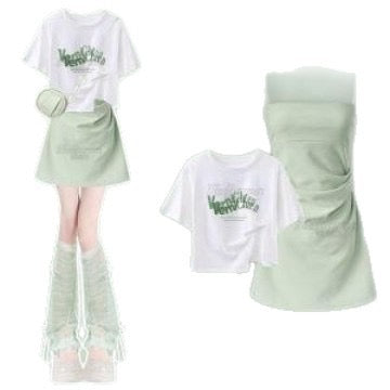 Summer Ou Ruofeng wear a complete set of 2025 new style small fresh short-sleeved T-shirt with suspender dress two-piece set