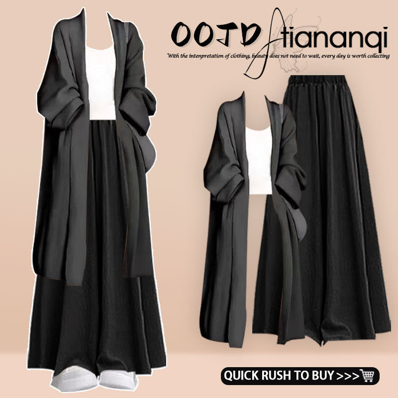 Autumn women's clothing set 2024 new Korean style casual cardigan with suspenders and skirt pants three-piece set