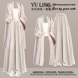 Autumn women's clothing set 2024 new Korean style casual cardigan with suspenders and skirt pants three-piece set
