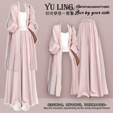 Autumn women's clothing set 2024 new Korean style casual cardigan with suspenders and skirt pants three-piece set